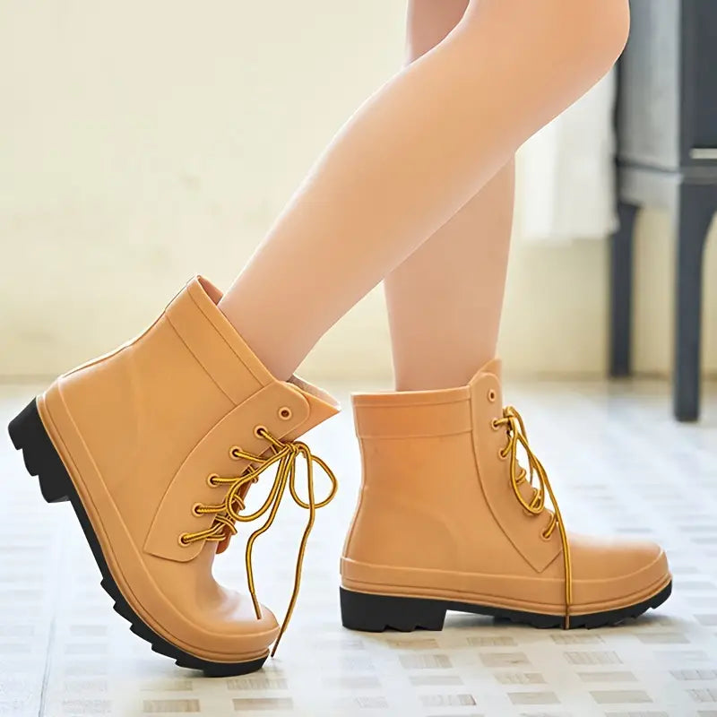 Dames rubberen enkellaarsjes - waterdichte veterschoenen