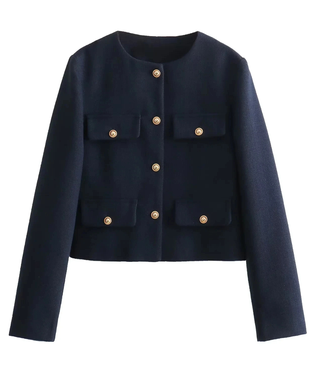 Damesgeweven cropped jasje met gouden knopen - trendy kantoor- & avondlook