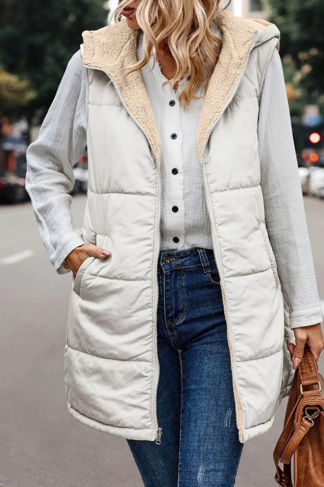 Gevoerde hoodie gilet - lichtgewicht dames mouwloze vest