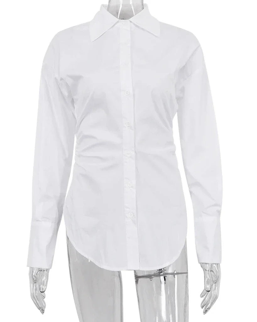 Witte getailleerde blouse met lange mouwen