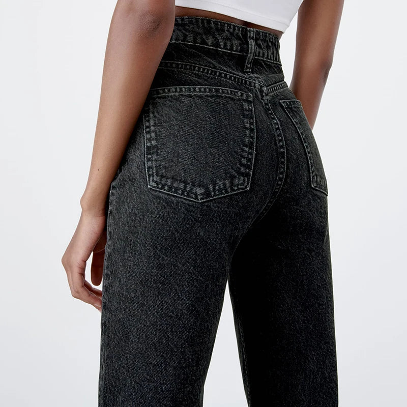 Hoge taille rechte jeans - stijlvolle dames denim broek