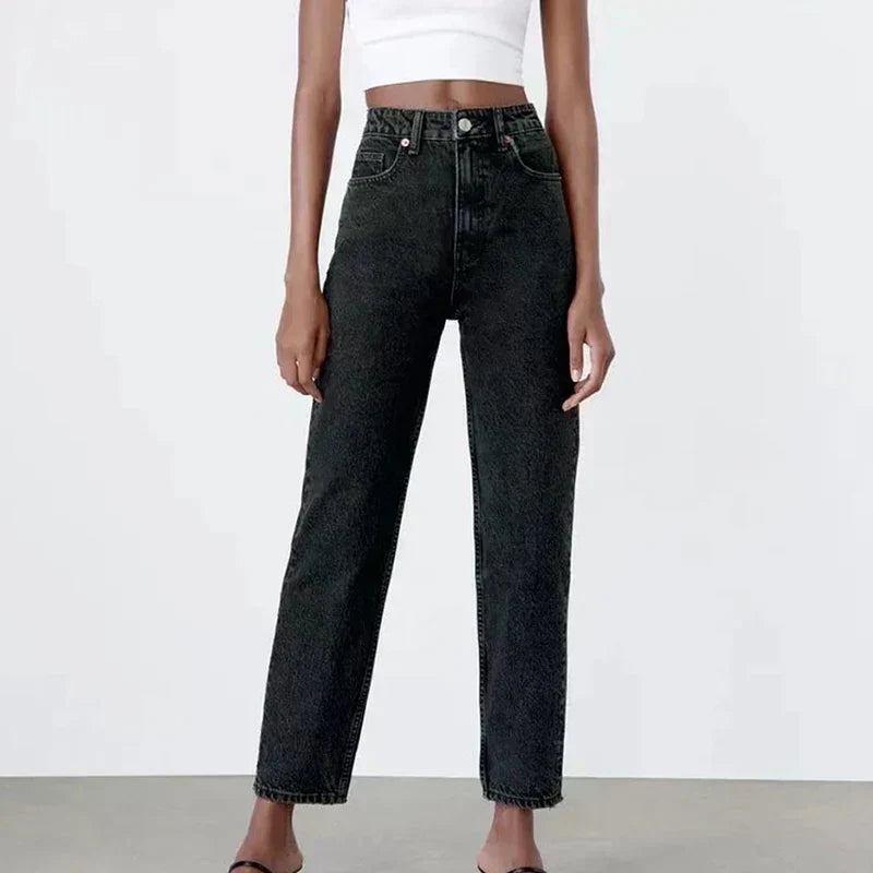 Hoge taille rechte jeans - stijlvolle dames denim broek