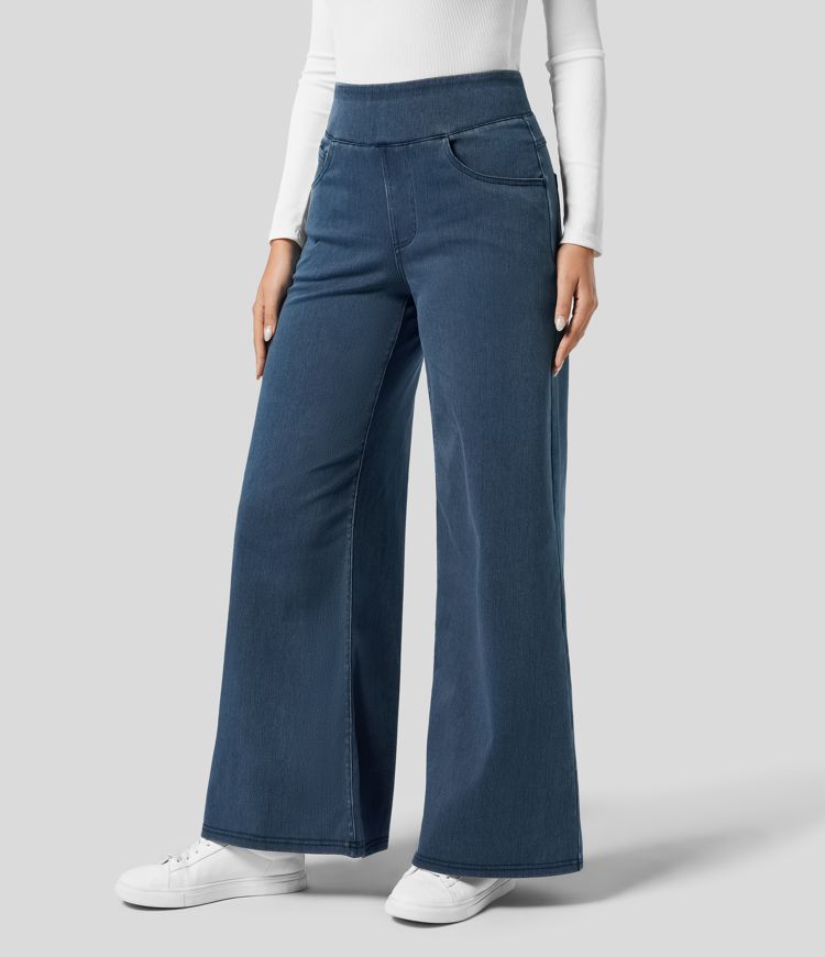 Dameswide-leg broeken - hoge taille denim voor casual uitjes