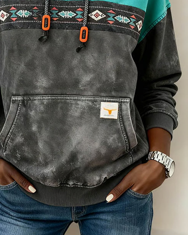 Retro Hoodie Met Zak En Colorblocking