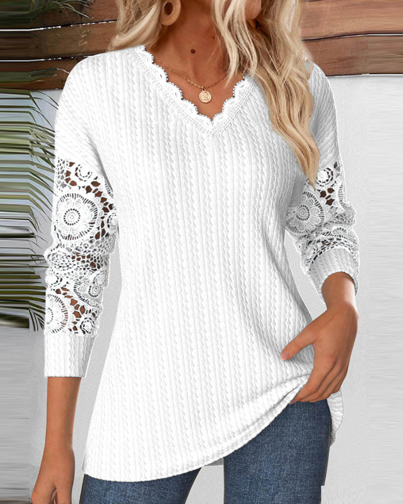Top casual v-hals holle kant mouw