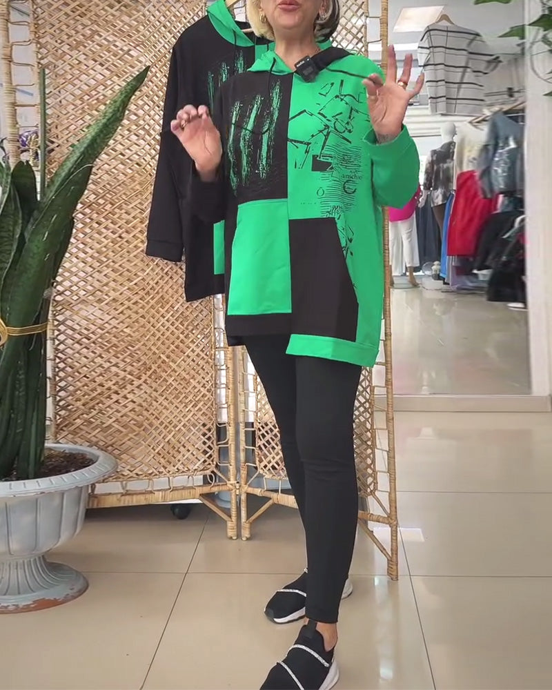 Sweatshirt casual met capuchon en colorblock print