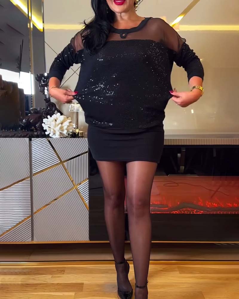 Top modieuze ronde hals pailletten stiksels temperament