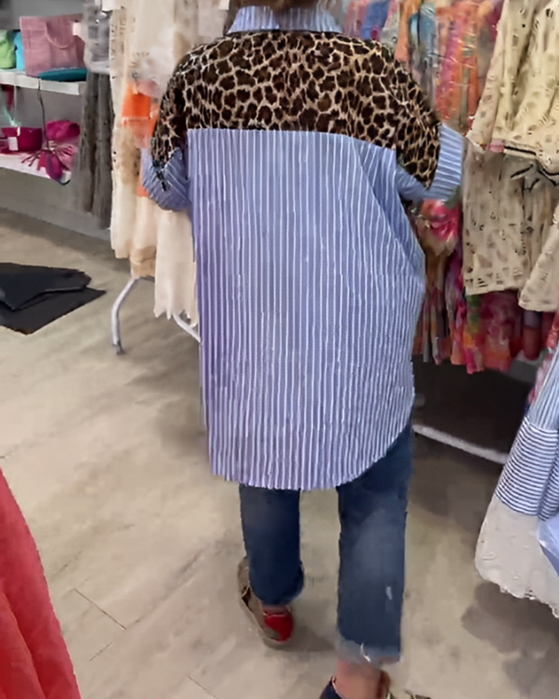 Gestreepte Kraag Luizenprint Shirt