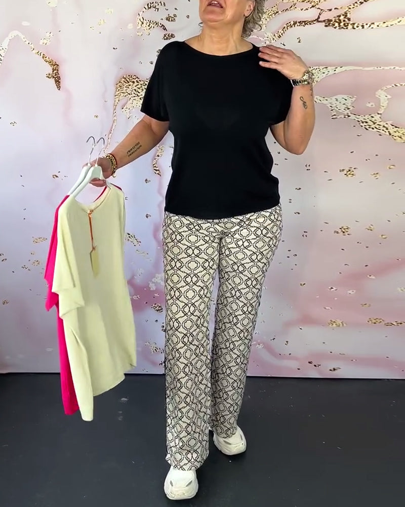 Effen gekleurd casual T-shirt met ronde hals