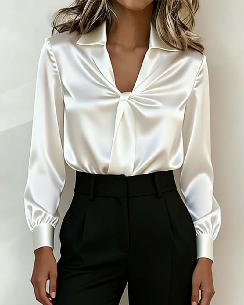 Stijlvolle effen blouse met V-hals