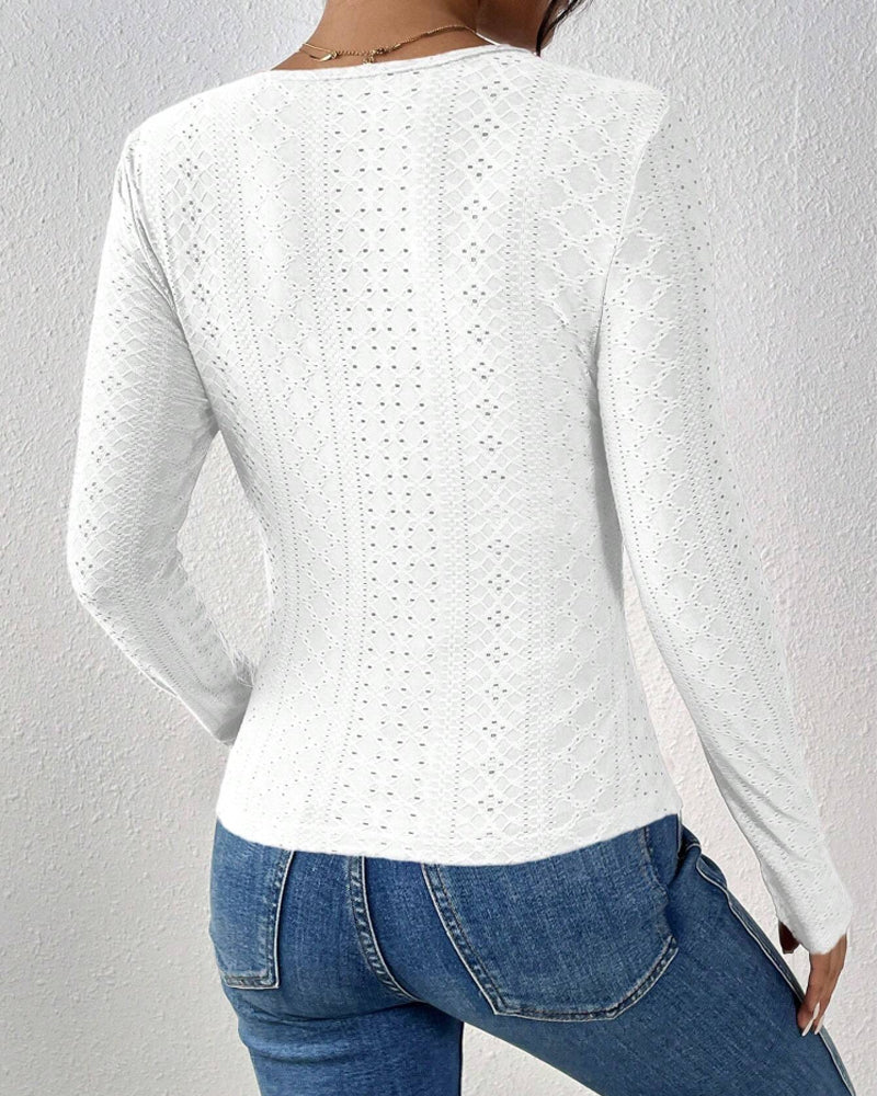 Langarm Top V-Hals Kantpaneel