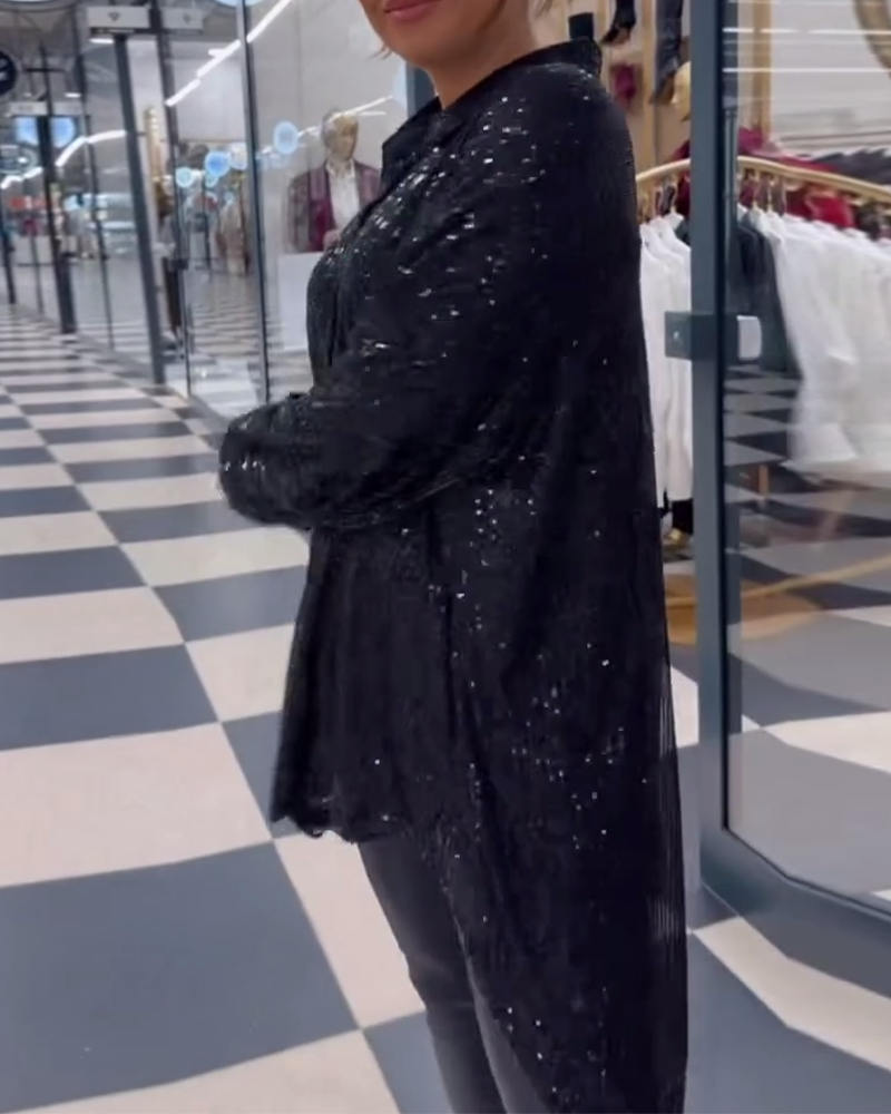 Casual overhemd met pailletten en split