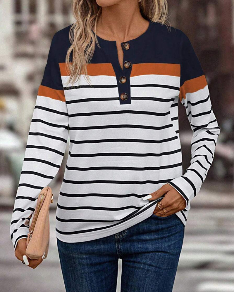 Top Met Casual Streepjesmotief en Contraste Kleur