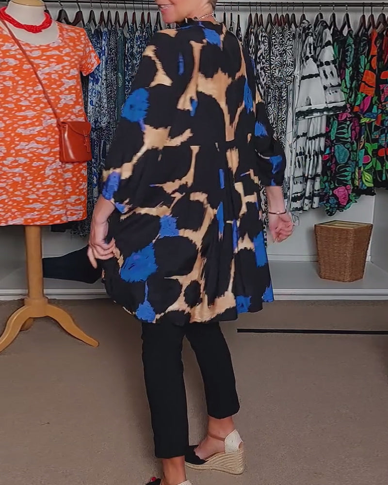 Contrasterende kleur print V-hals casual blouse met lange mouwen