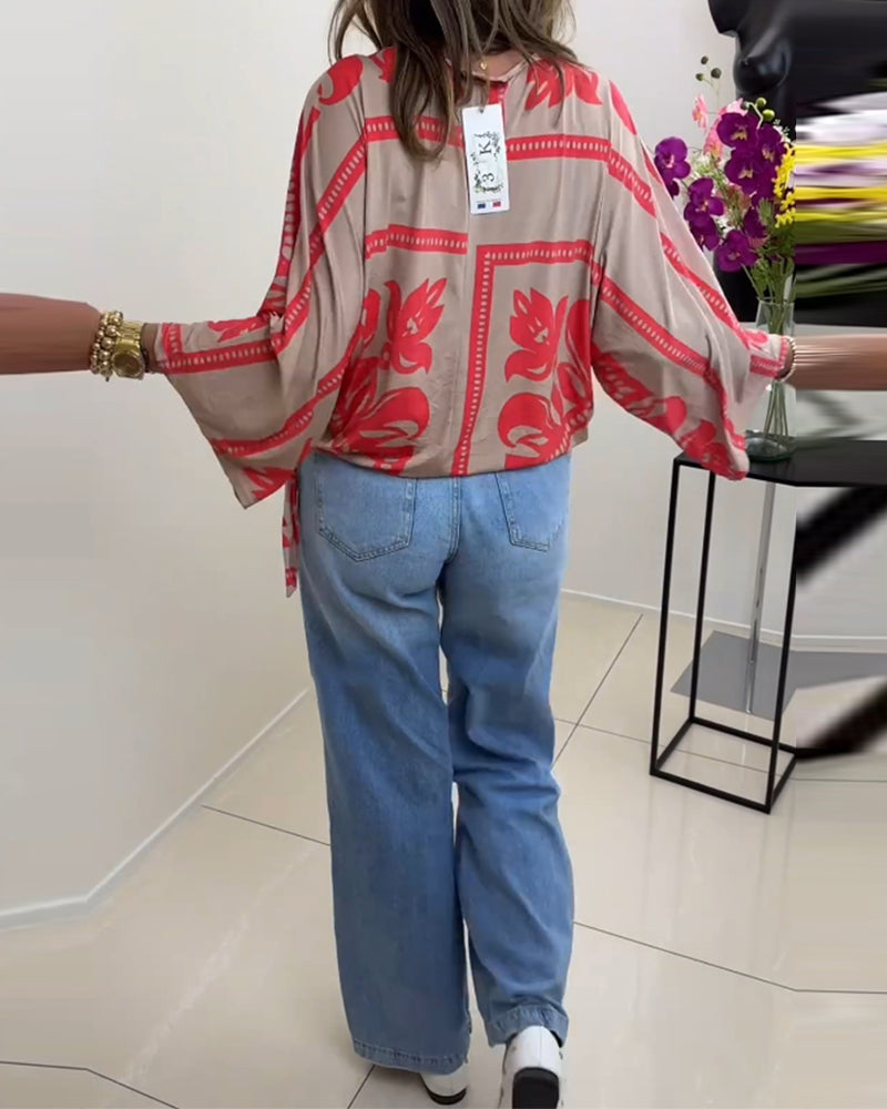 Casual top met ronde hals en lange mouwen met print