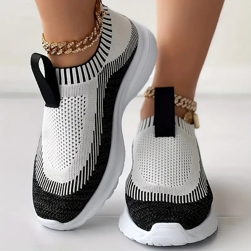 Dames slip-on sneakers - gezellige gebreide sportieve schoenen