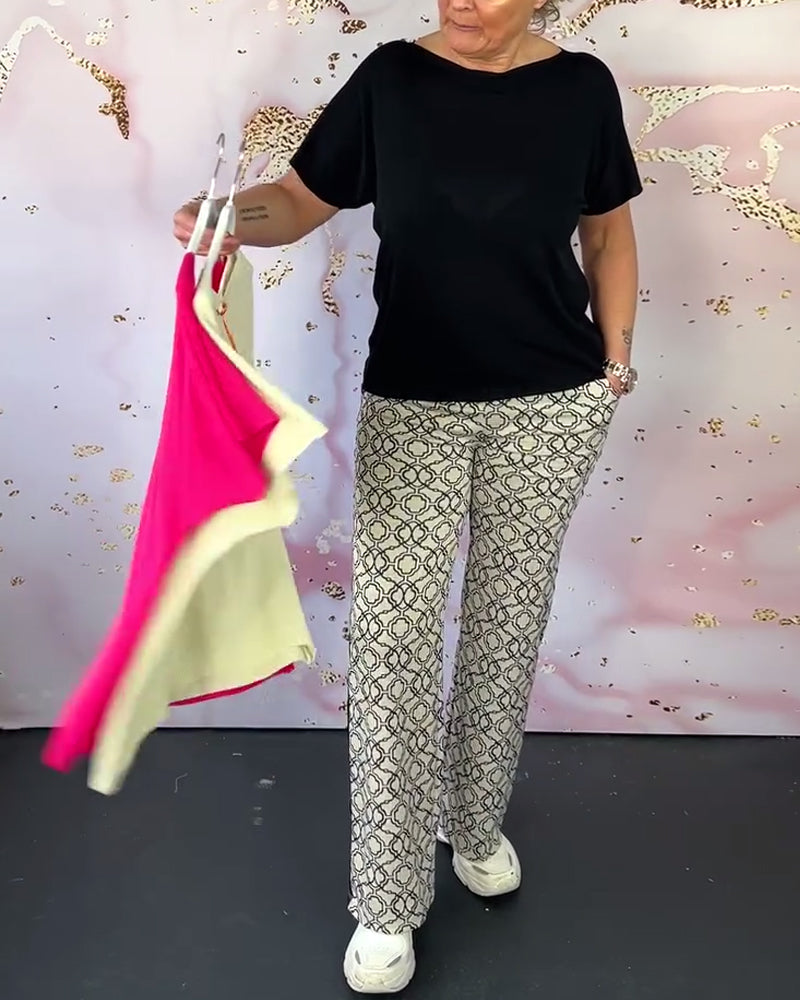 Effen gekleurd casual T-shirt met ronde hals