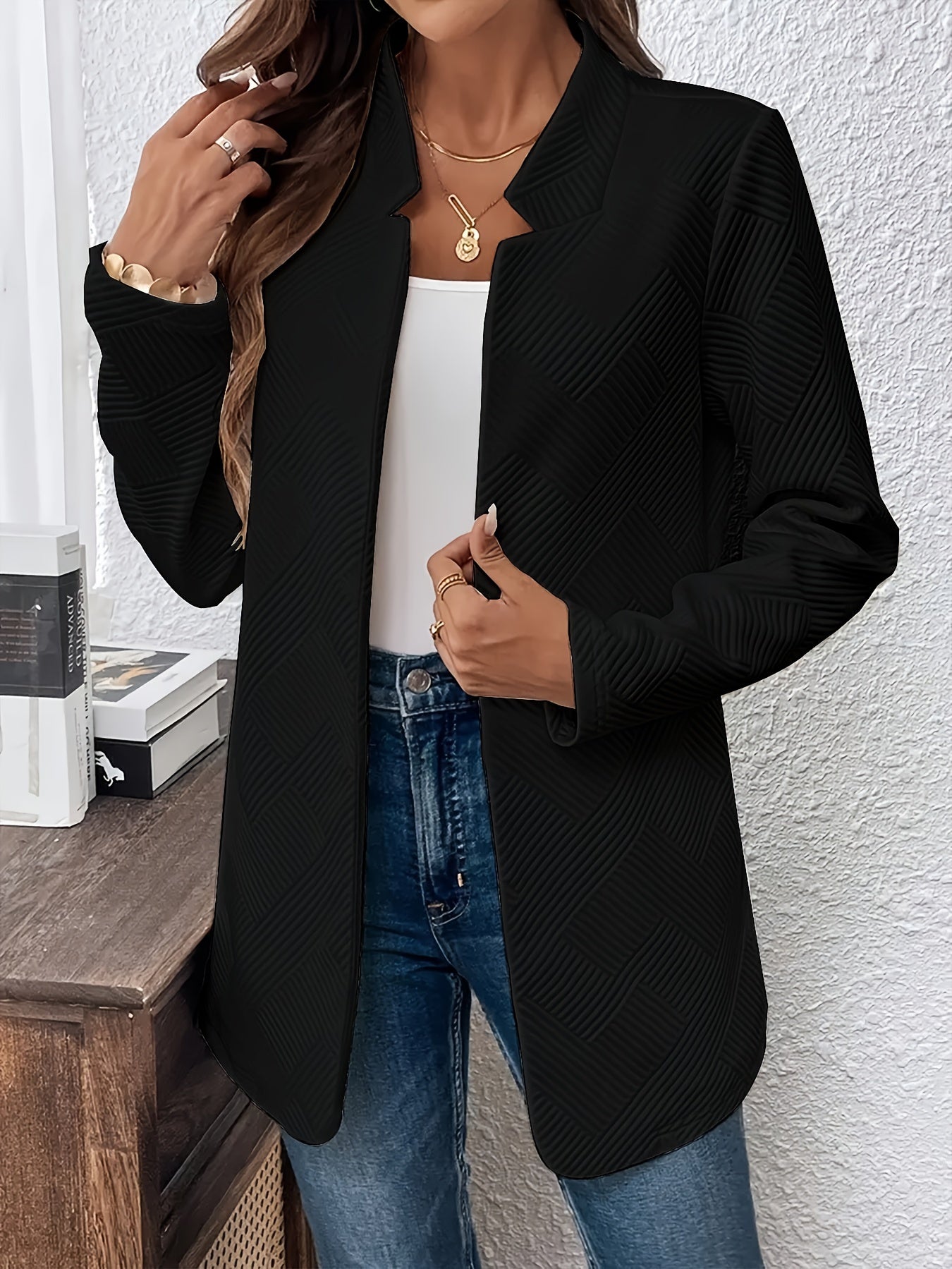 Damestextuur open blazer - lichte stylish jas voor kantoor en casual looks