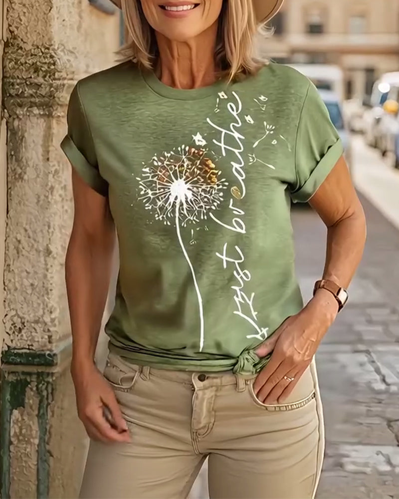 T - Shirt Met Dandelion Print Korterm