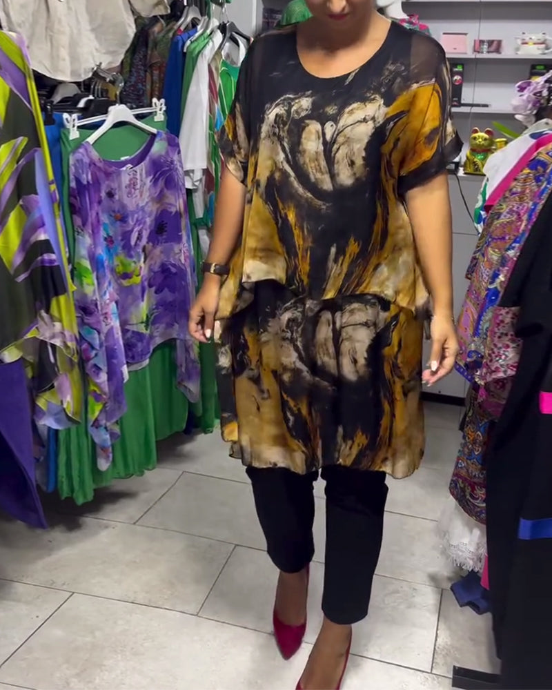 Top Ronde Hals Losjes Casual Bedrukt