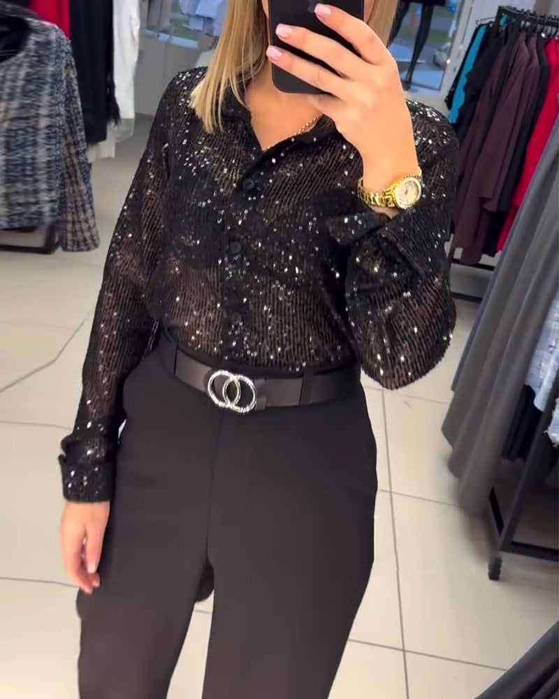 Overhemd Met Revers En Pailletten Met Knoopsluiting