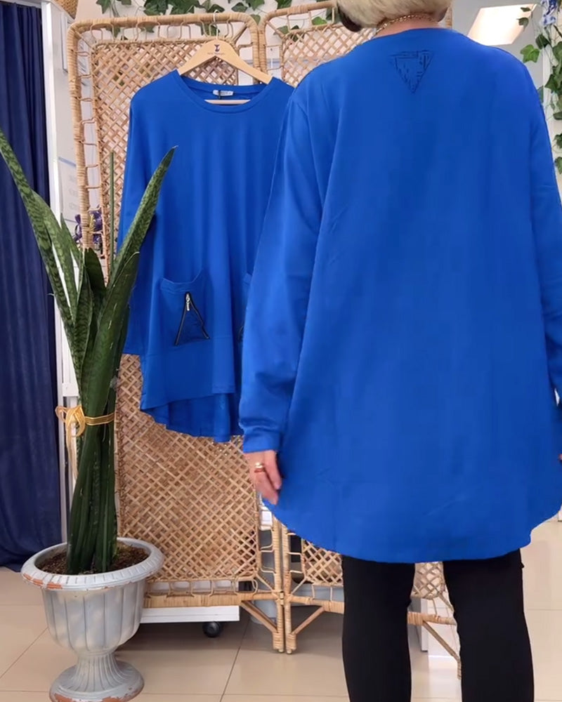 Sweatshirt ronde hals effen kleur ritszak