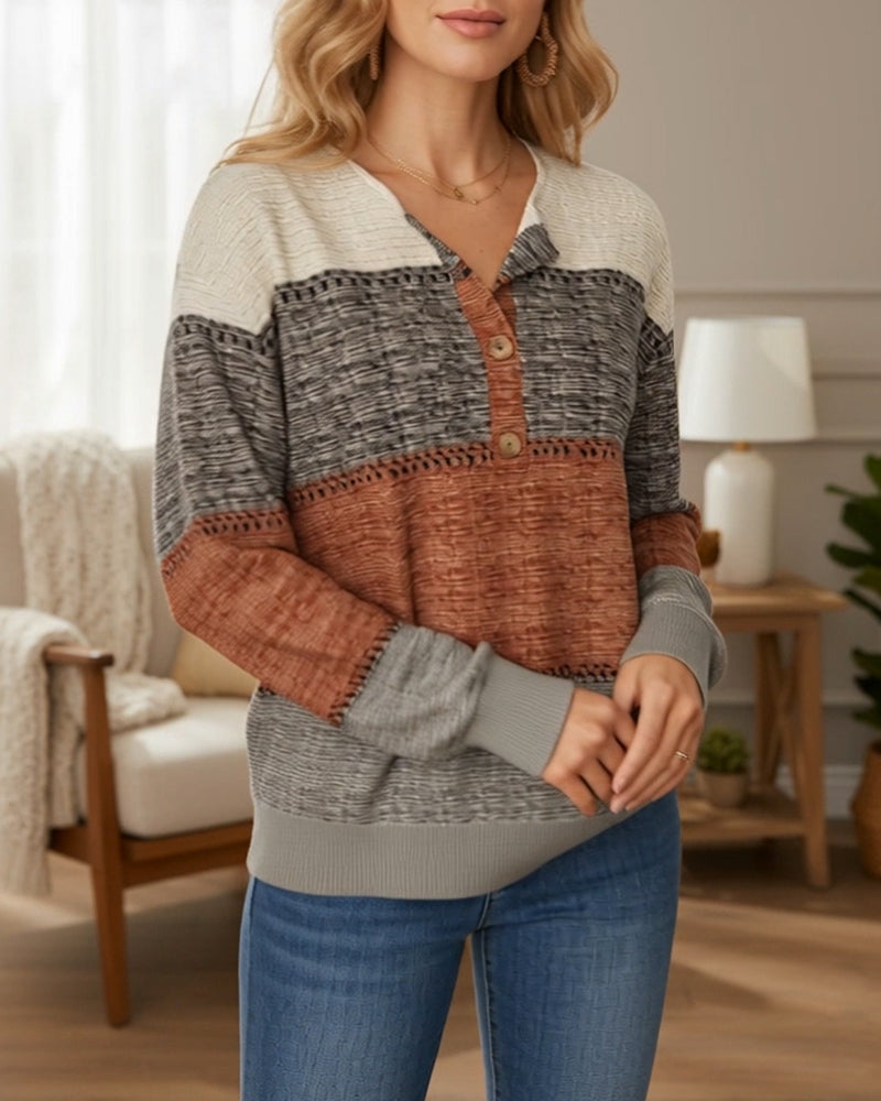 Sweater Knoopsluiting Mode Color-Block