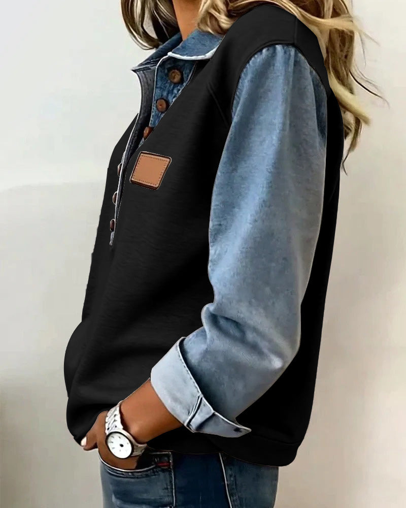 Sweatshirt stijlvolle denim patchwork lange mouwen