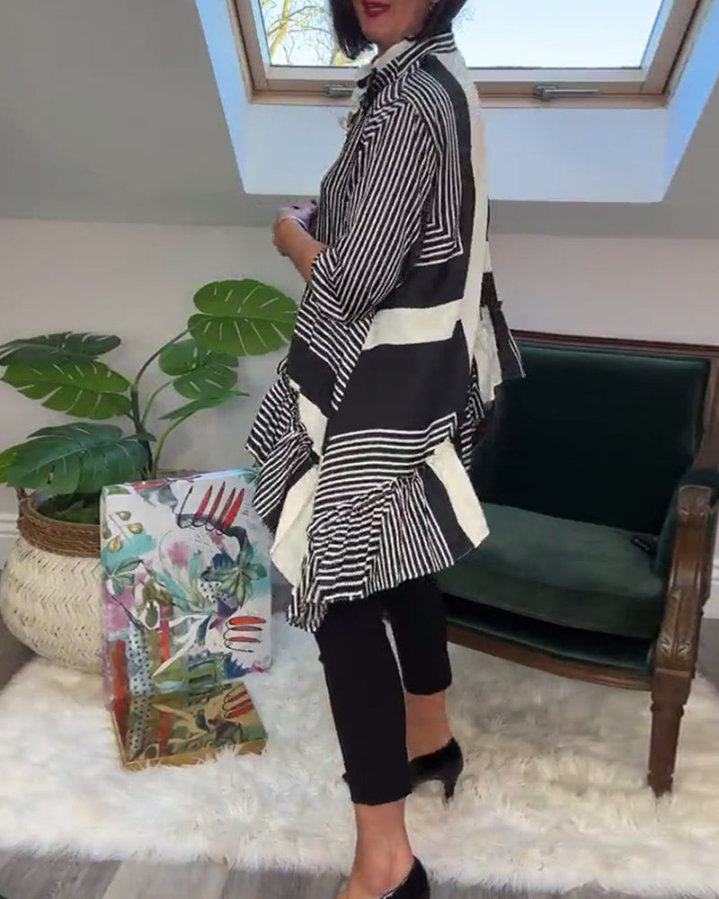 Modieus overhemd met onregelmatige patchwork-knopen en print