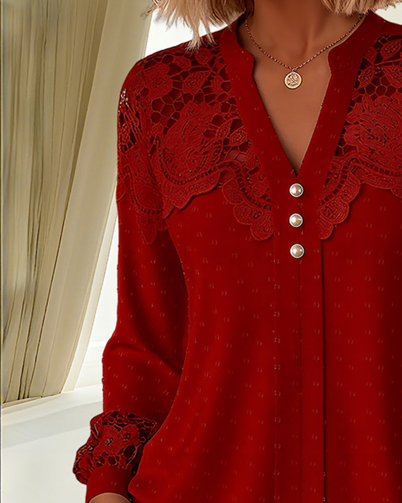 Wijde Blouse Met V-Hals En Inzetstukken