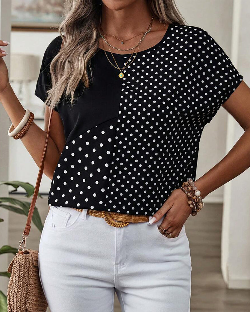 T-shirt Ronde Hals Polka Dot Print