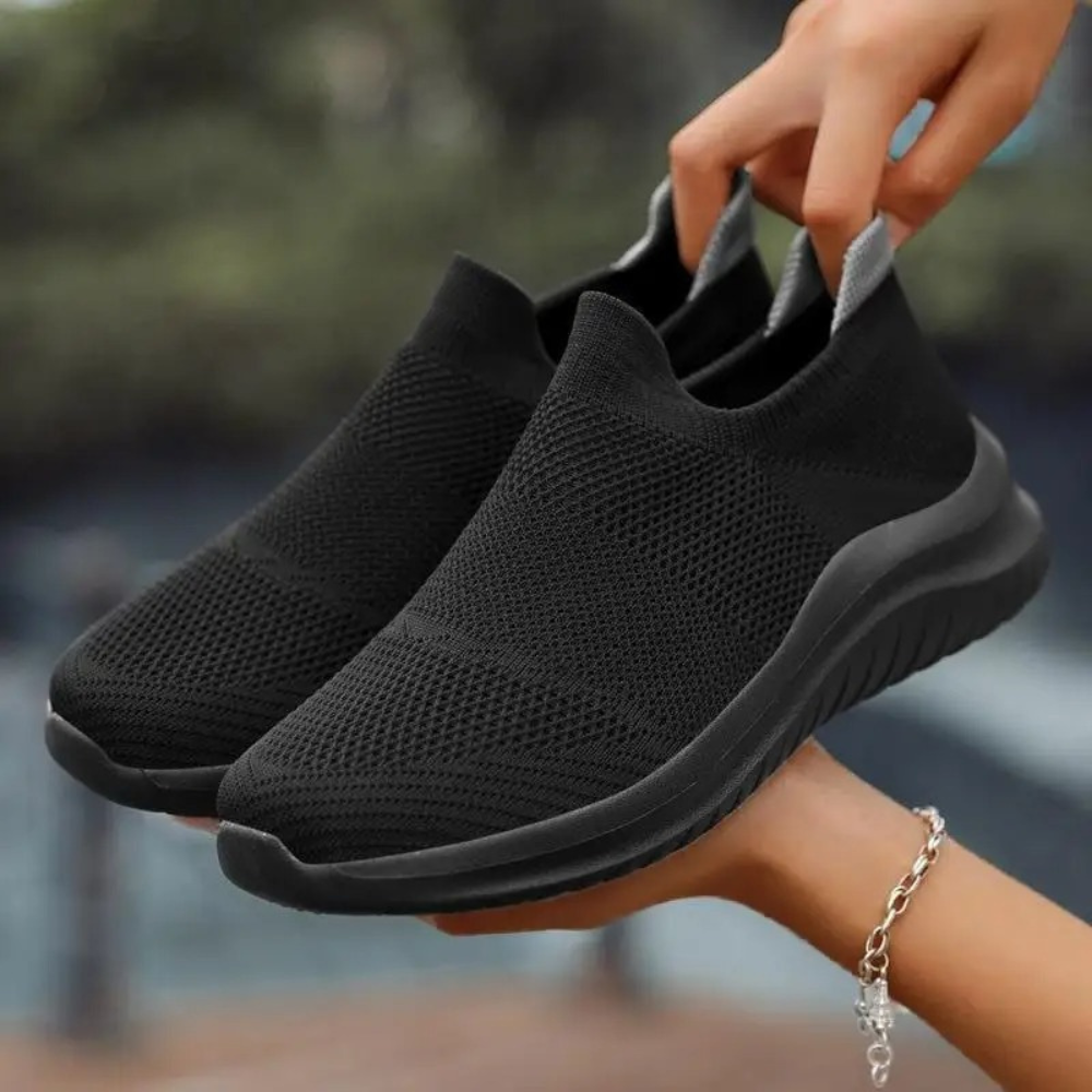 Dames slip-on trainers - ademende gebreide schoenen