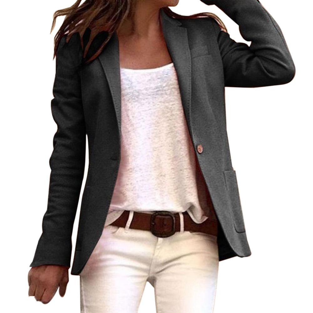 Dames tailored blazer - stijlvolle lange mouwen jacket in lichtblauw - voor kantoor en casual wear