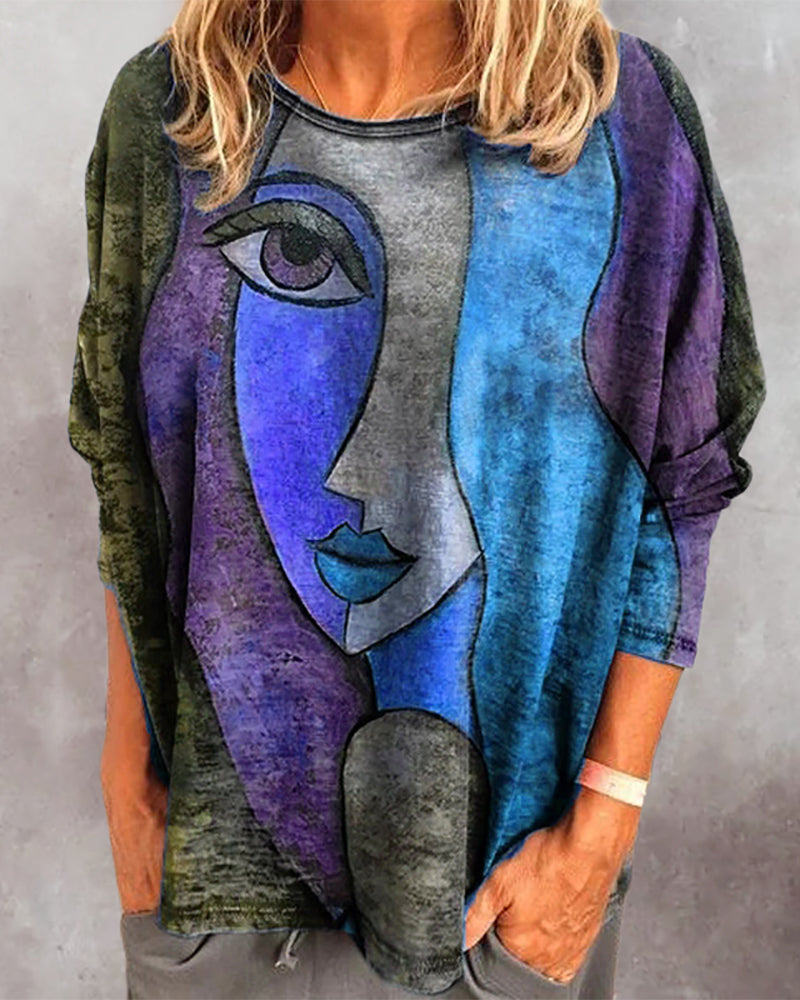 Top met lange mouwen en gezichtsprint