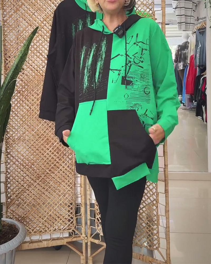 Sweatshirt casual met capuchon en colorblock print
