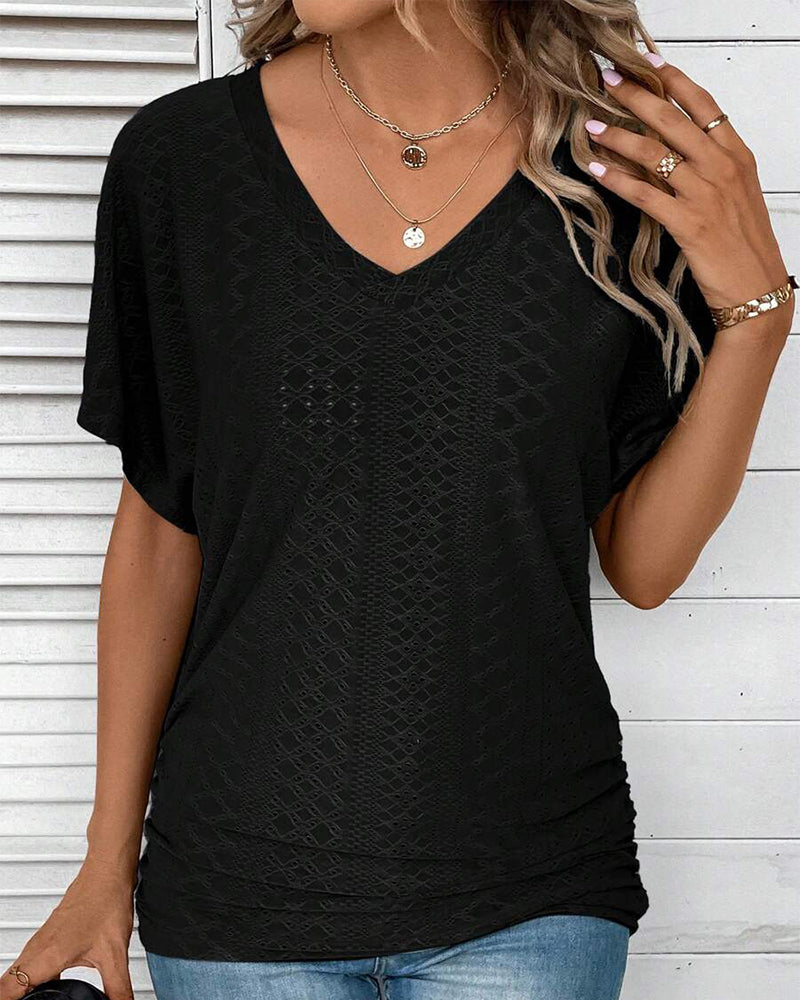 T-shirt V-hals Effen Casual