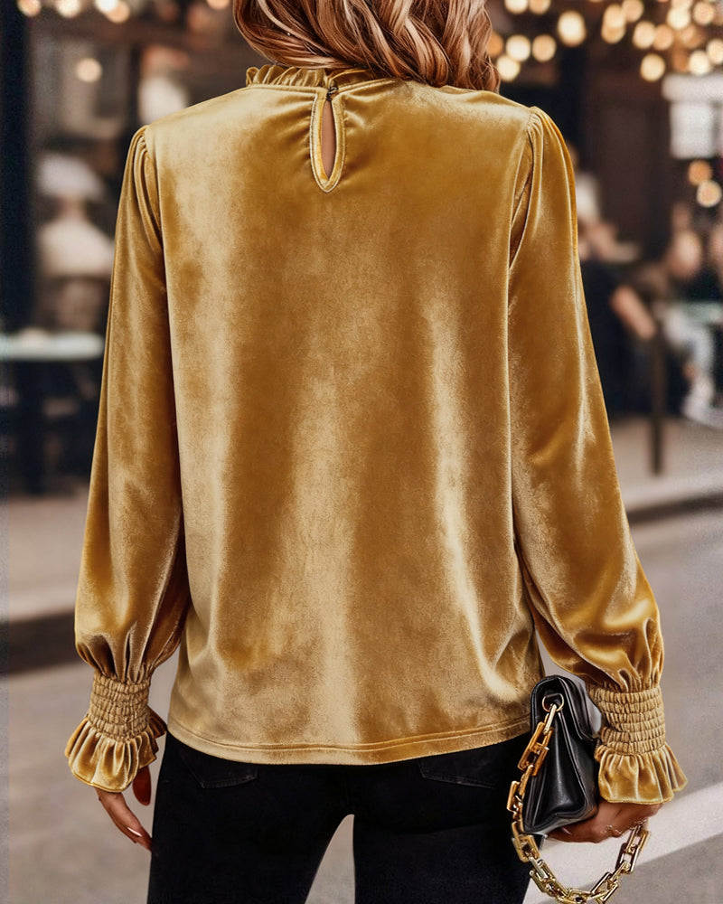 Top Gerimpeld Fluweel Lange Mouw