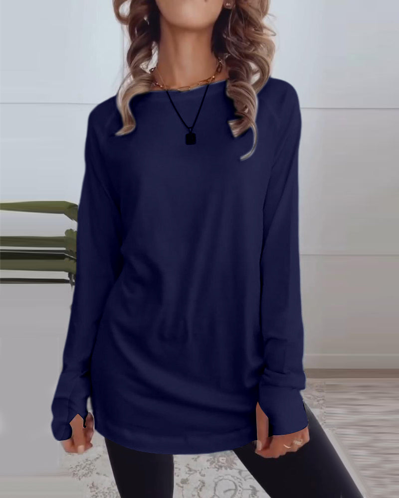 Effen kleur top met lange mouwen casual