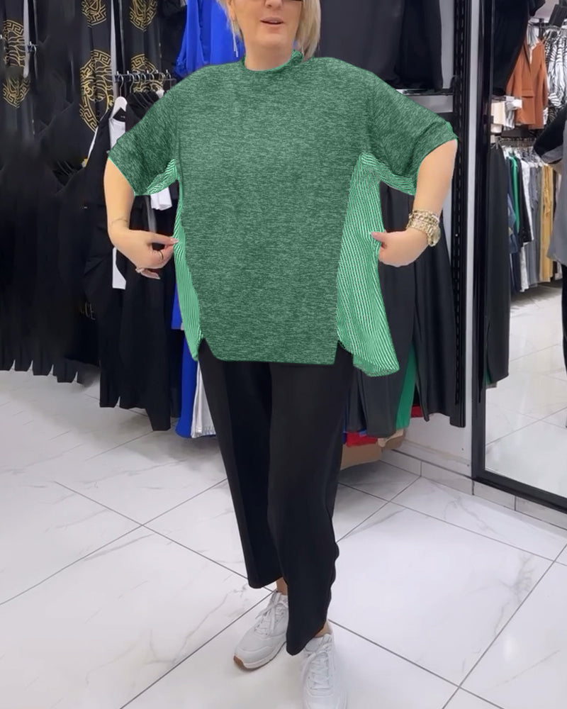 Casual blouse met patchwork en krijtstreep