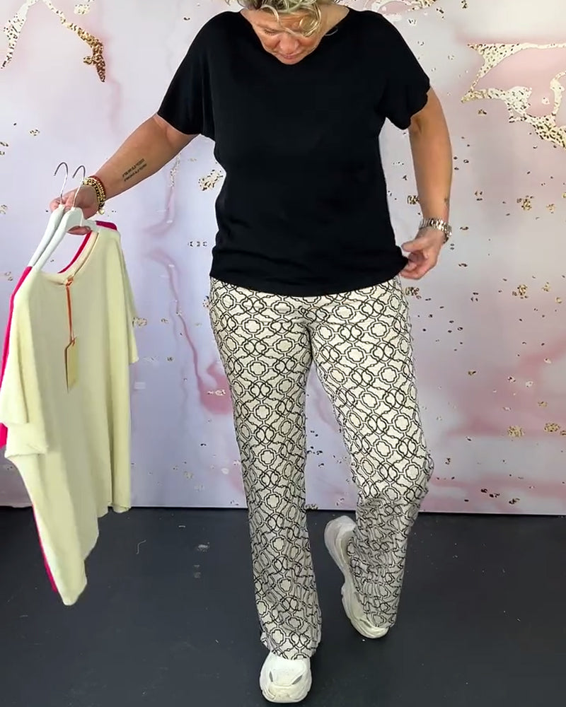 Effen gekleurd casual T-shirt met ronde hals