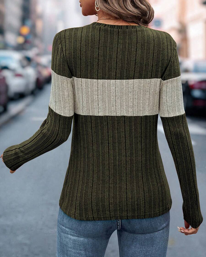 Casual top met color block print en ronde hals