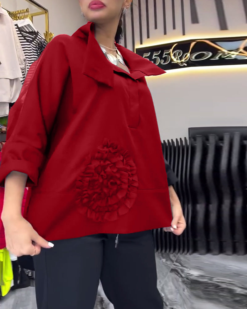 Revers kanten patchwork bloemenblouse