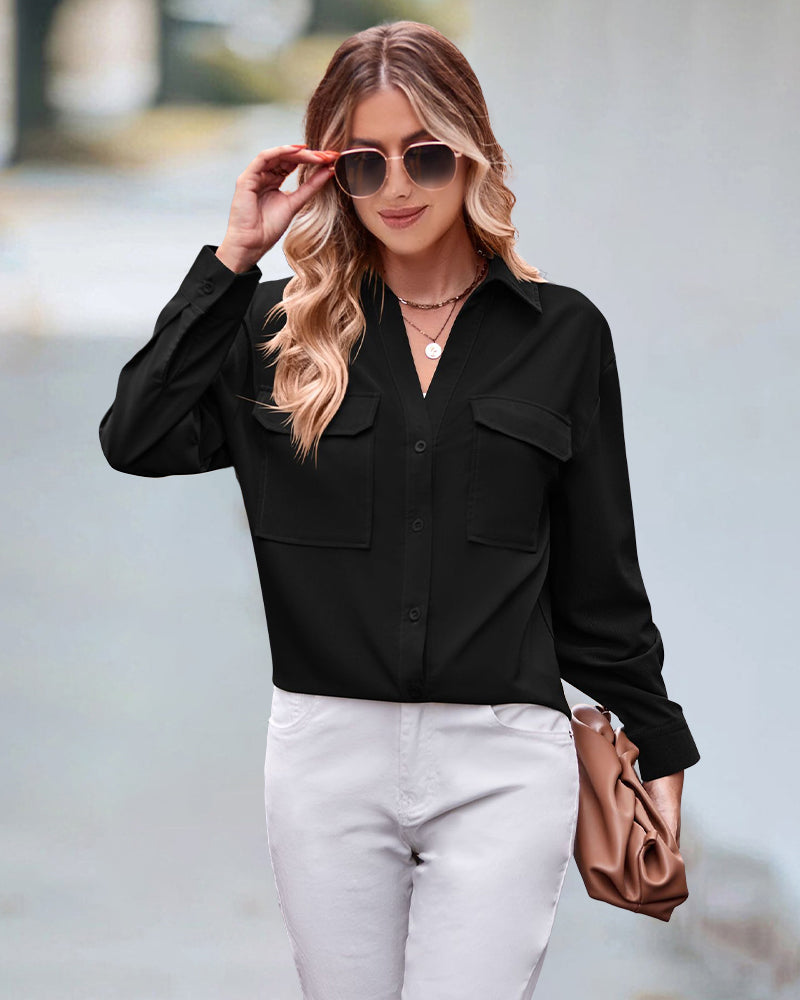 Casual blouse met lange mouwen in effen kleur