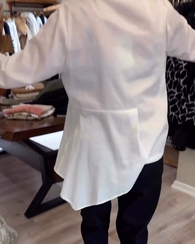 Overhemd Onregelmatige Revers Effen Kleur