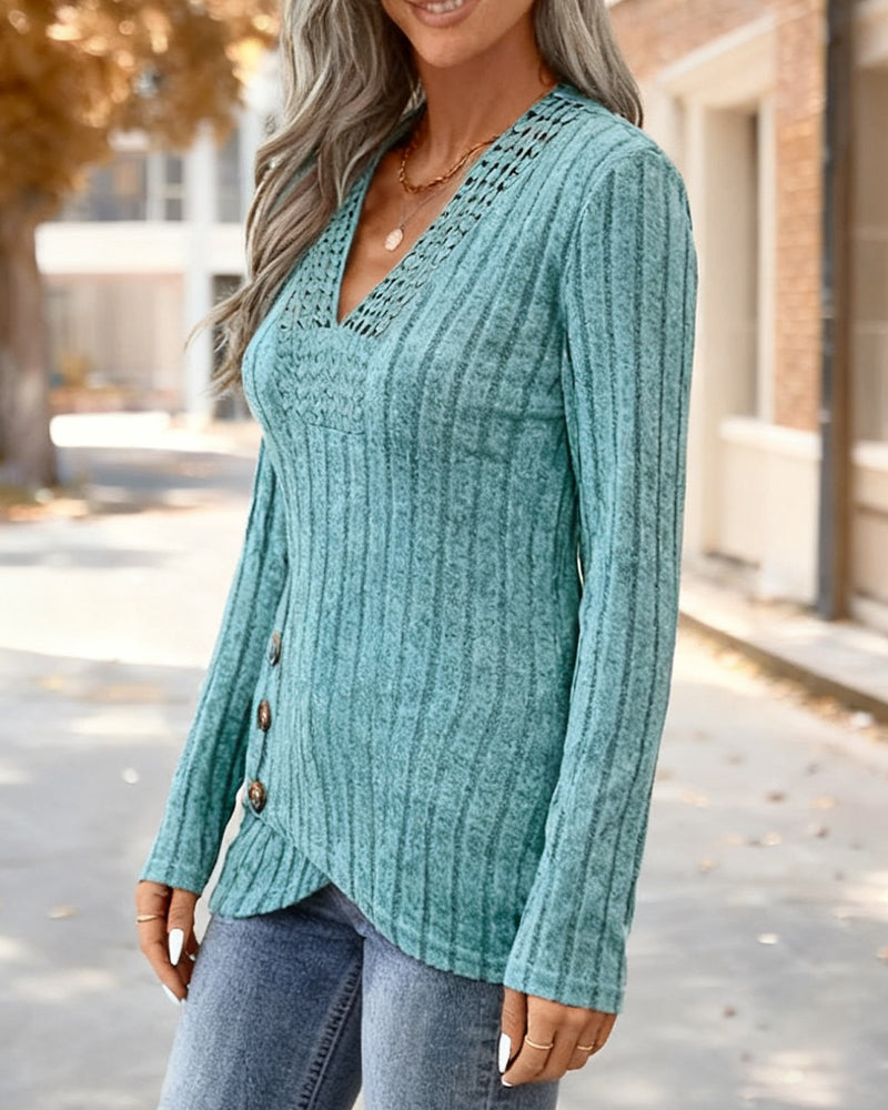 Top casual v-hals effen kleur