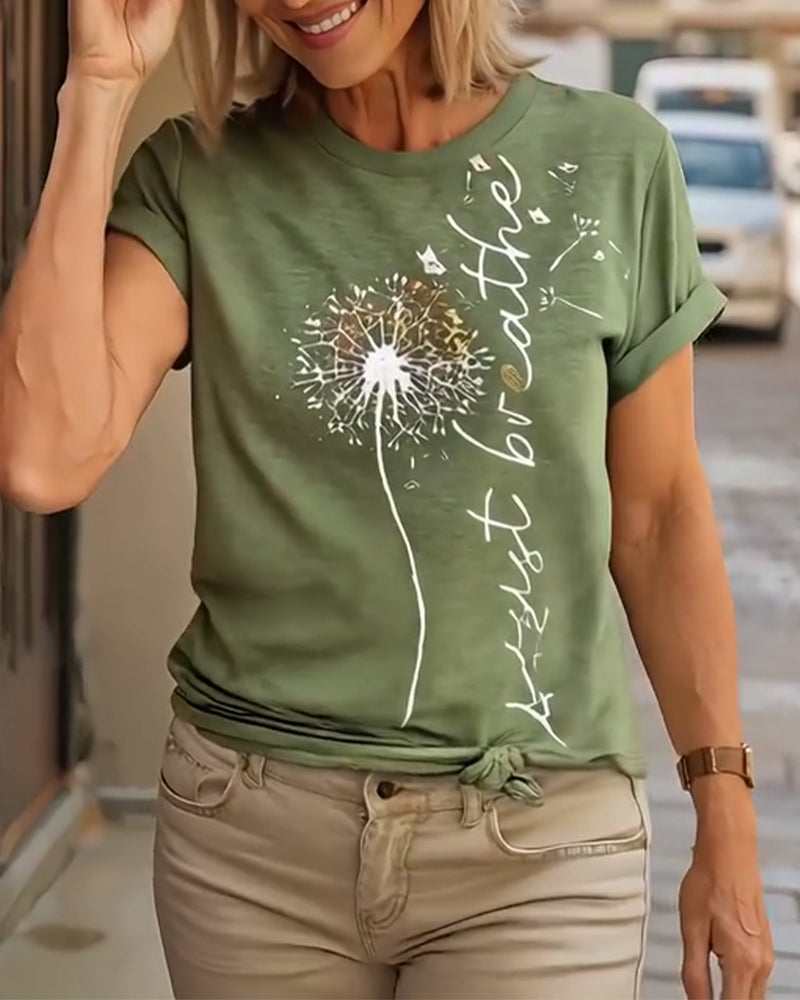 T - Shirt Met Dandelion Print Korterm