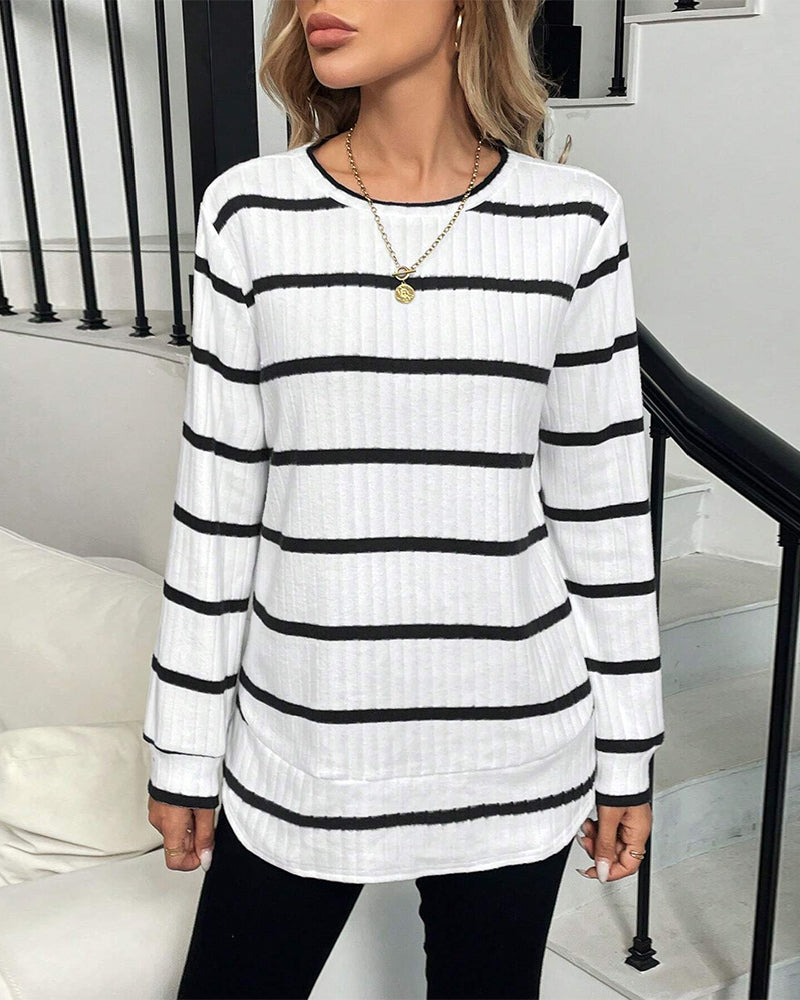Langmouwige Zwart Gestreepte Gebreide Top