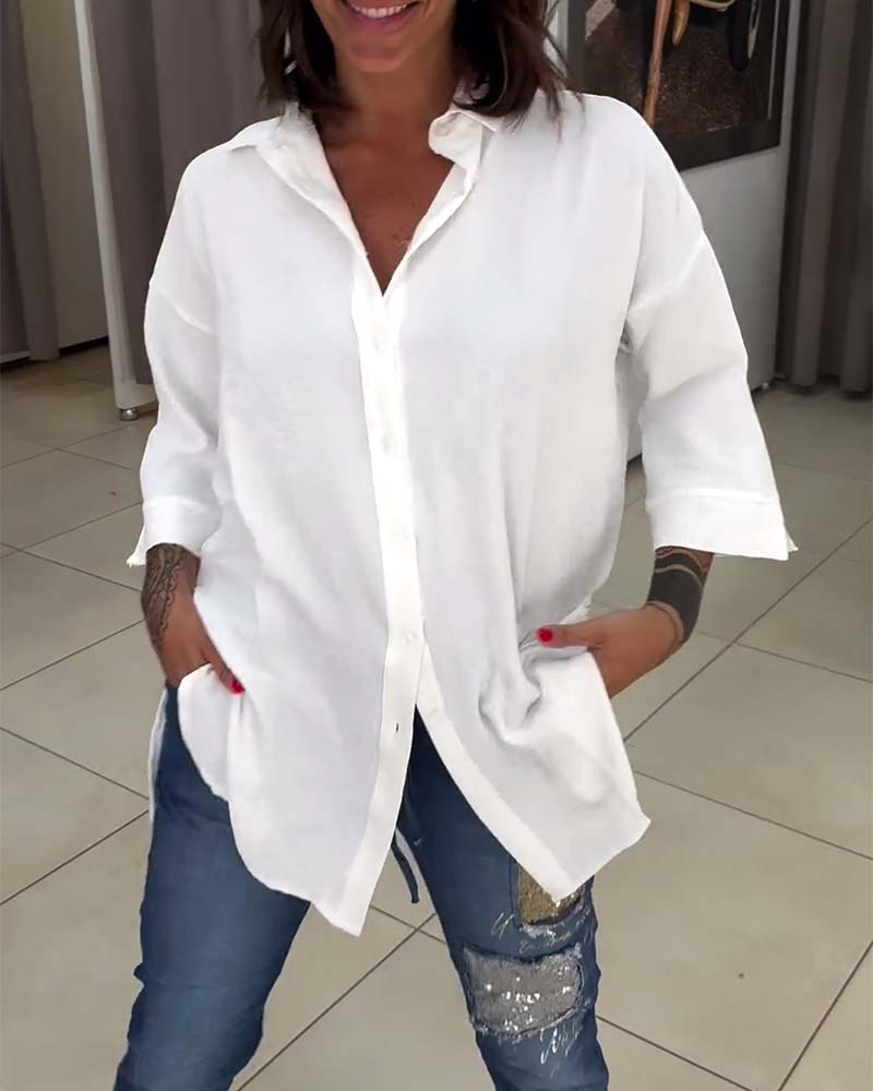 Overhemd met revers, effen kleur en button-down