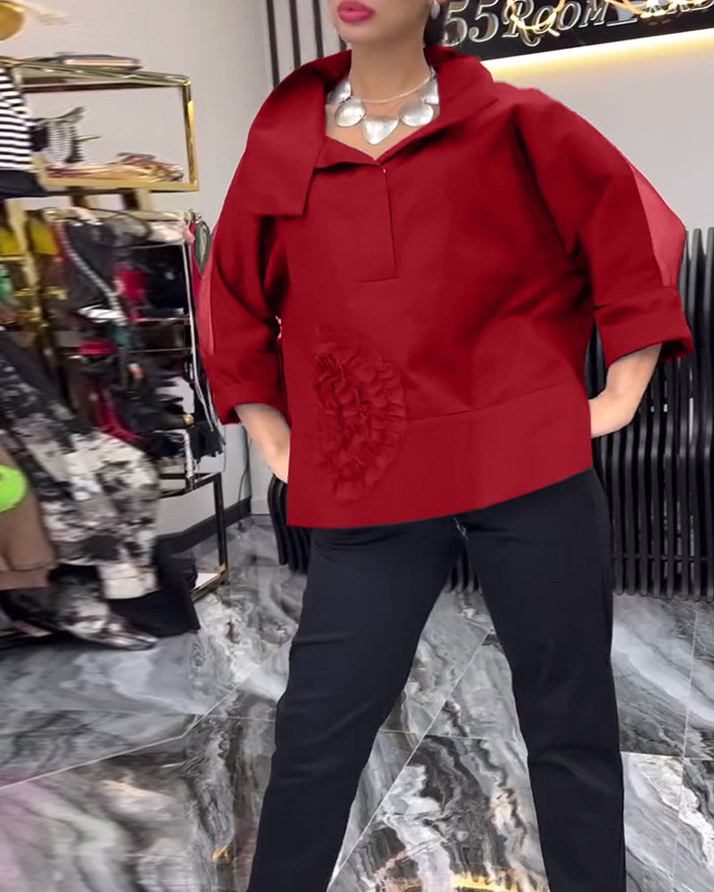 Revers kanten patchwork bloemenblouse