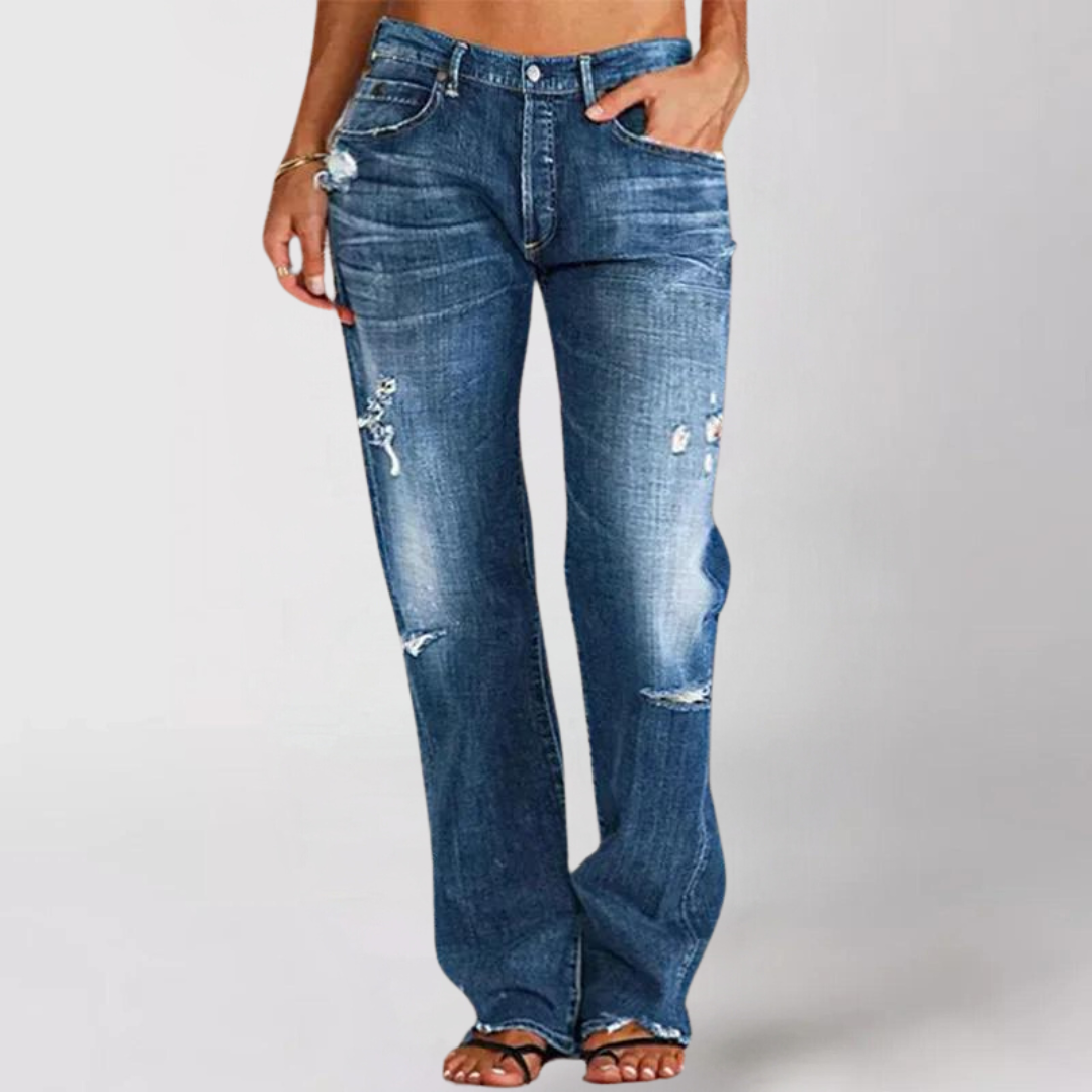 Dames jeans - versleten denim jeans voor een relaxte pasvorm